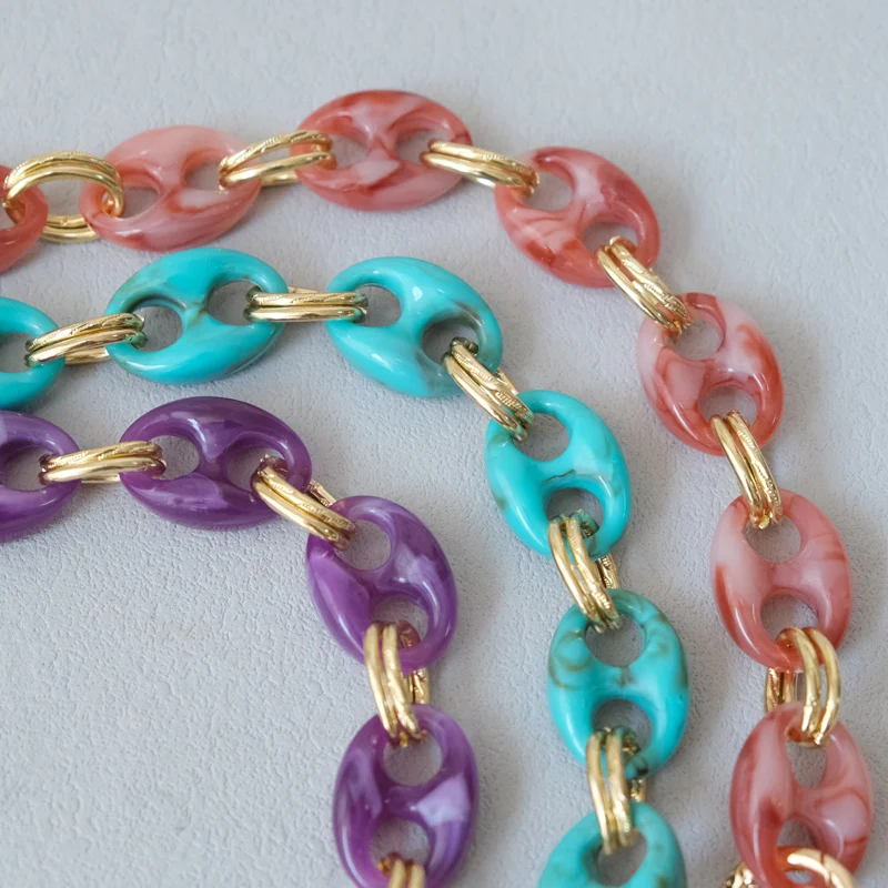 Neue Modische Damen-Taschenaccessoires: Leoparden-Muster, Bonbon-Rot, Blau, Acrylharz, Metallkette, Schulterriemen, Lange Kette für Umhängetaschen – Detail 6