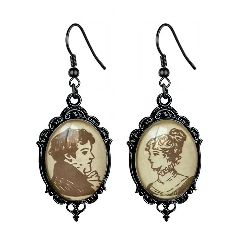 Vintage Porträts Mann und Frau Charm Ohrringe Blume Oval Glas Baumeln Ohrringe Schmuck Accessoires Valentinstag Geschenk