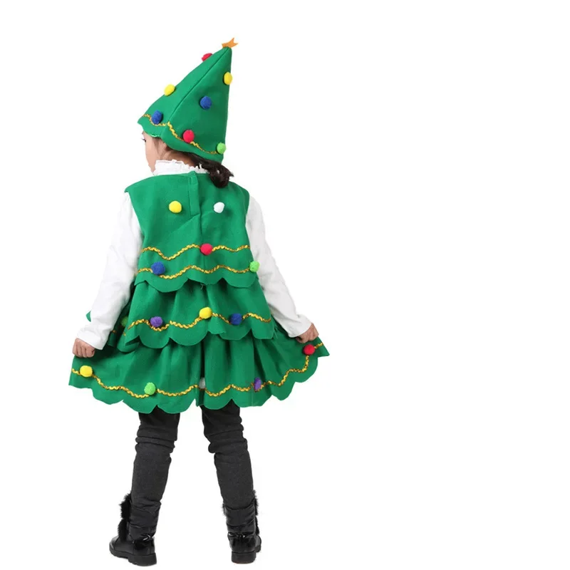 Cosplay New Girls Christmas Costume Children's Christmas Tree Performance Dance Costume Xmas Gift Tree Hat sets Costume 2023