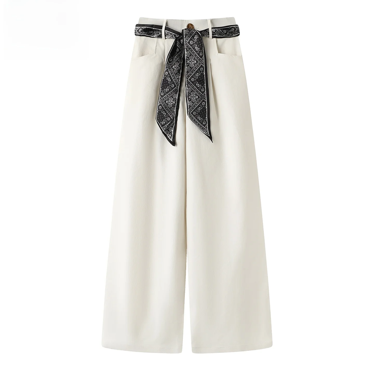 

Женские повседневные брюки Ele с высокой талией и широкими штанинами, с поясом-платком из шелка, модные, стройнящие, прямого кроя, осенняя новинка