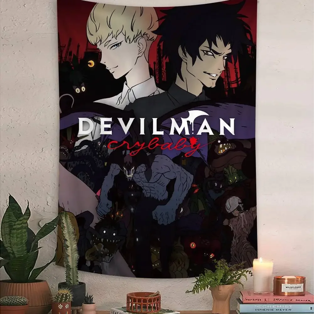 Tapiz de pared grande con estampado de llanto de dibujos animados de Devilman, decoración de pared de Buda indio, decoración artística de pared Hippie bohemia de brujería