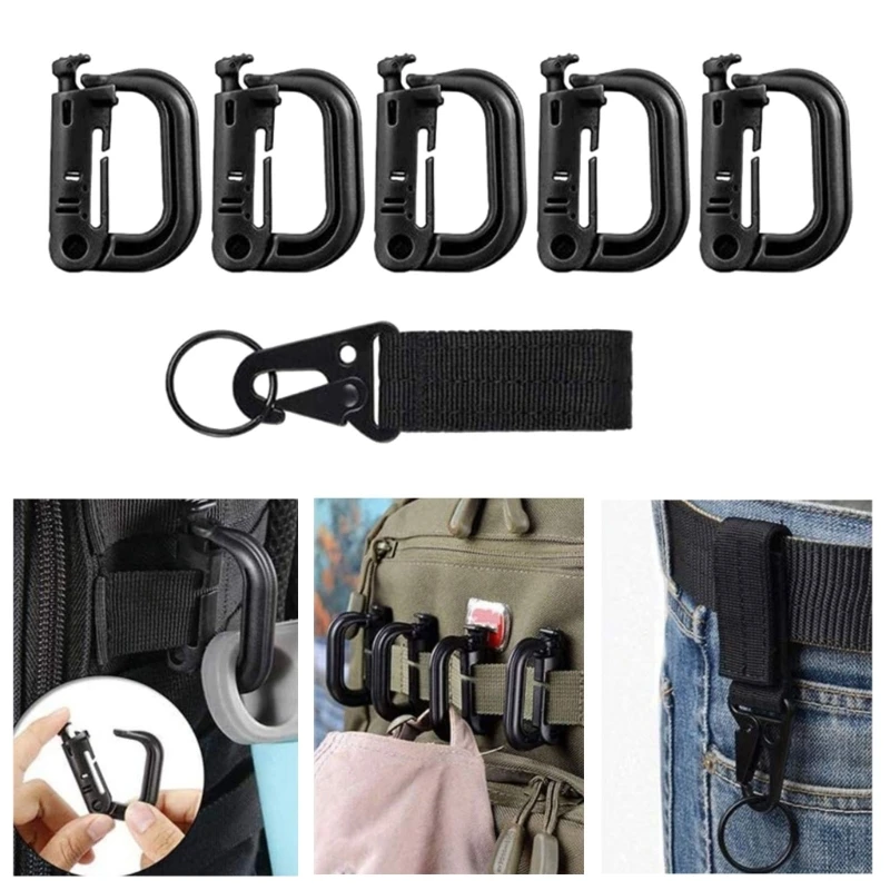 Tactics Backpack Bag Clip Strap Set, Carabiner Hooks, Nylon Webbing Buckles, D-Rings Carabiner Grimloc Locking,