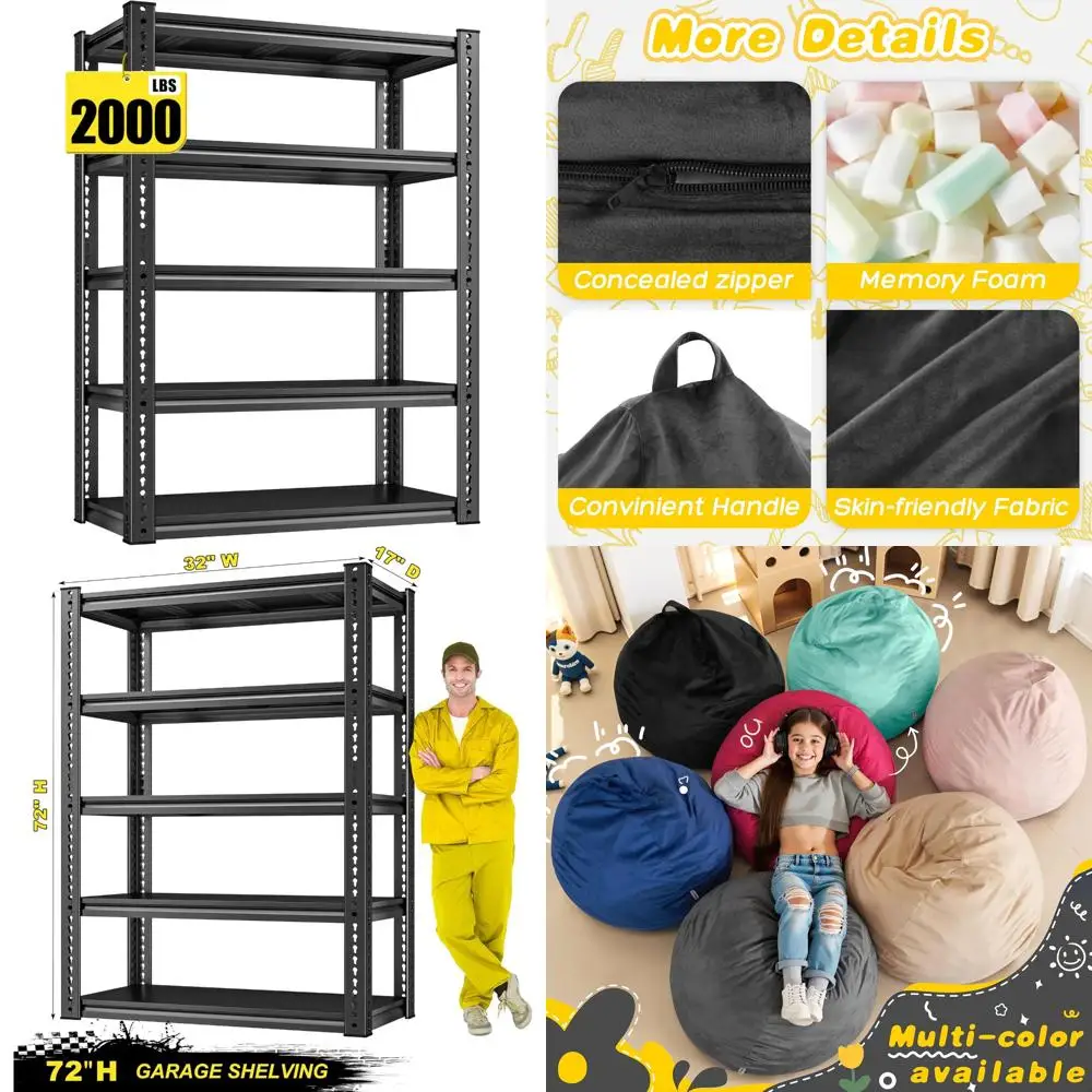 Scaffale da garage regolabile in metallo resistente a 5 livelli, può contenere 2000 libbre, scaffale di stoccaggio per una massima efficienza spaziale