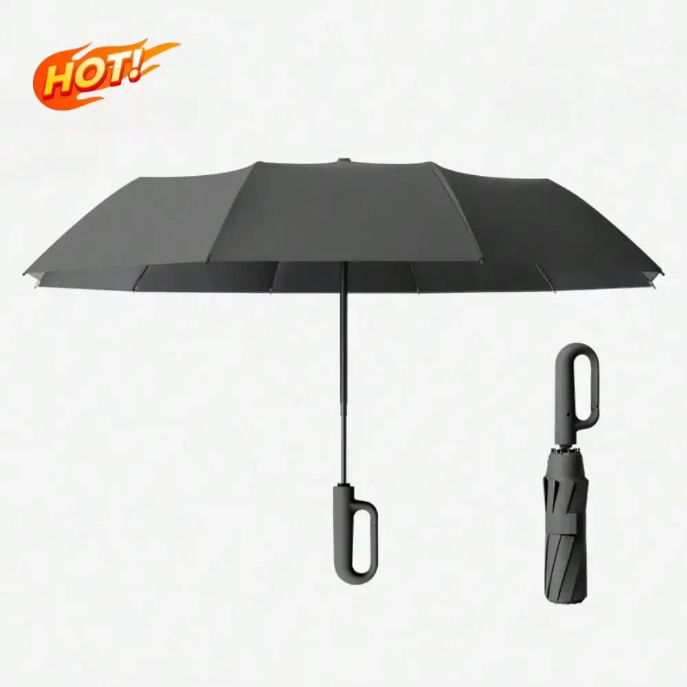 Fashionable Rotating Ring Buckle Automatic Folding Umbrella, Reinforced With Fiberglass For Wind Resistance, Premium Sun-Protective Fabric, Handle For Easy One-Handed Operation. Minimalist Style, The Perfect Gift For Mother's Day, Halloween