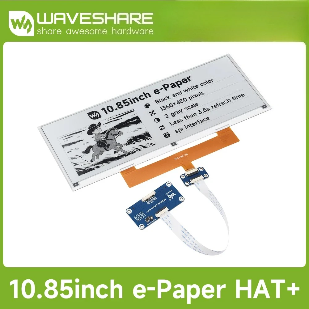 

Raspberry Pi 10.85 inch E-Paper Display With 1360×480, Black / White, SPI Interface Also Suit For /Jetson Nano/Audio/ESP32
