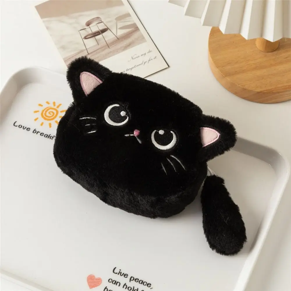 Cat Shape Coin Purse Zipper Closure Mini Earphone Keychain Bag Soft Plush Portable Lipstick Pouch for Kids Coin Purses