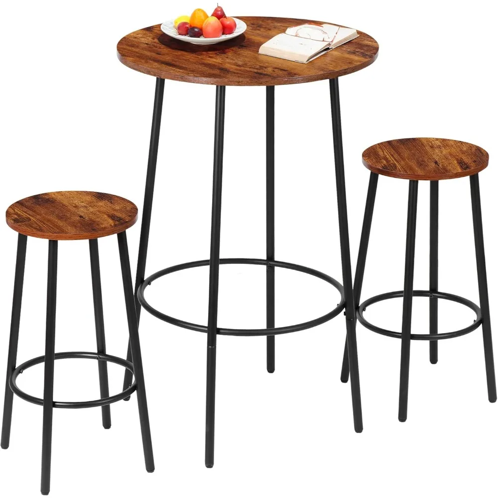 

3 Piece Dining Table Set, Modern Round Bar Table and 2 Stools, Counter Height Wood Table and Chairs for Kitchen Breakfast Nook