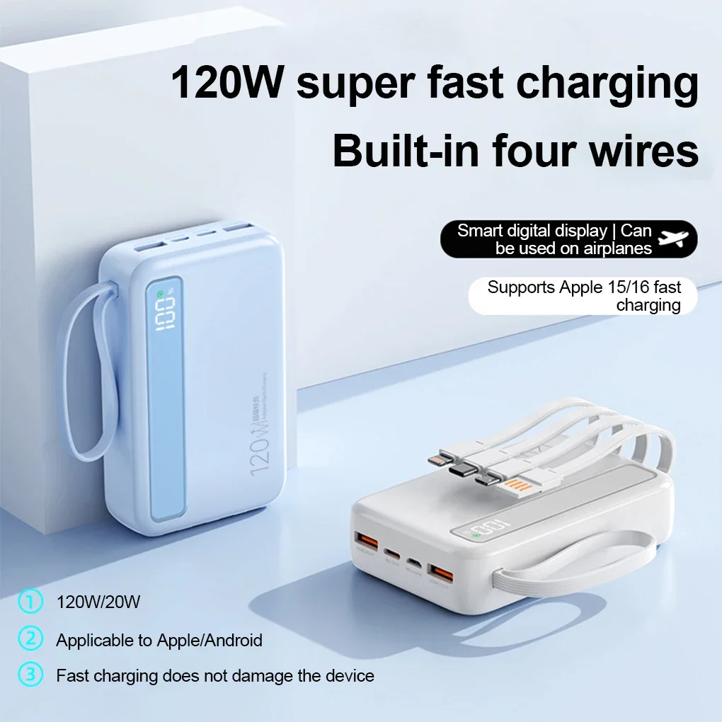 آيفون Xiaomi سامسونج 20000mAh 22.5W شحن سريع للغاية شاشة رقمية ذكية مع أربعة كابلات مدمجة باور بانك portátil