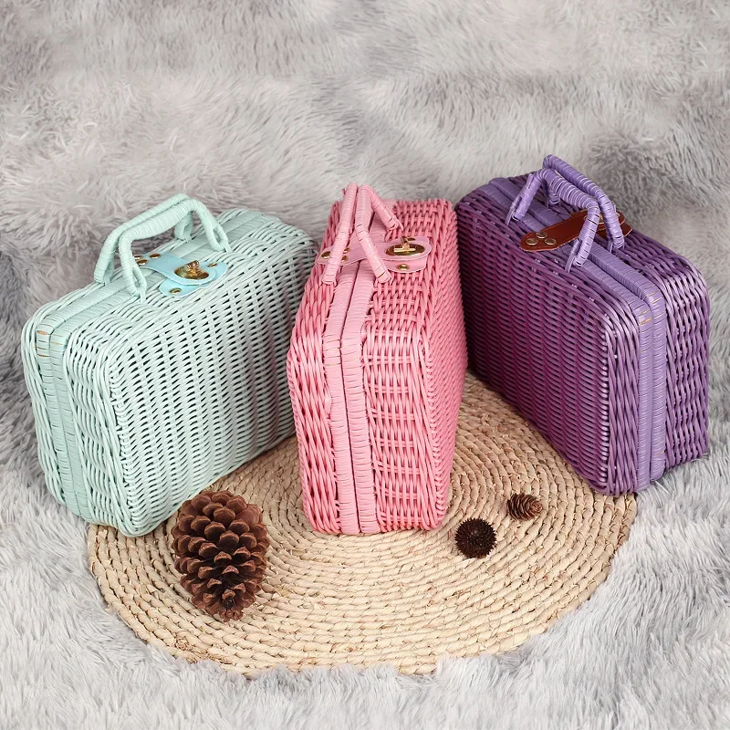 Retro Wedding Gift Basket Imitation Rattan Storage Box Bridesmaid Packaging Picnic Basket Empty Birthday Box Gift