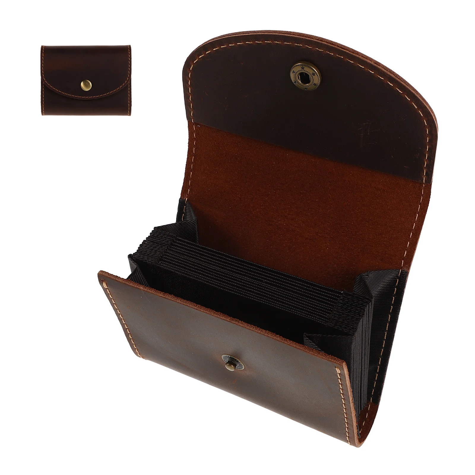 Genuine Cowhide Men Card Holder with Multiple Slots Large Capacity Credit Card Case for Id Business Cards Snap Closure