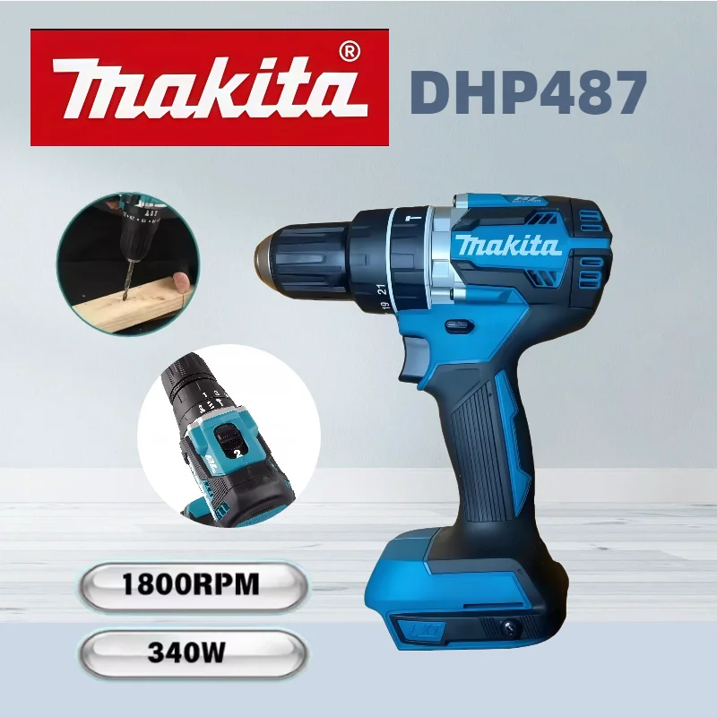 

Makita DHP487 brushless 18V lithium Battery rechargeable impact drill, high-torque electric screwdriver Tool 18V Battery