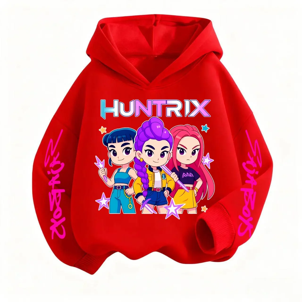 2026 نمط جديد لطيف فتاة بارد عارضة قميص للأطفال مع هوديي مجموعة-K-pop شيطان هنتر الكرتون طباعة قميص رياضي