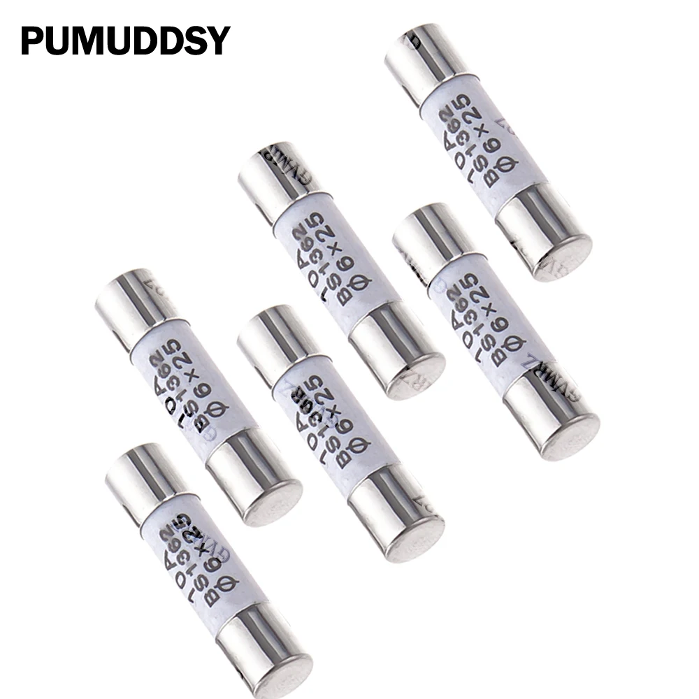 10PCS 6A 7A 8A 25A 10A 6X25MM 30A 0.5A 1A  250V RO57 Fuse BS1362 6*25mm Ceramic Fuse 6*25 Ceramic insurance Tube 15A 20A 2A