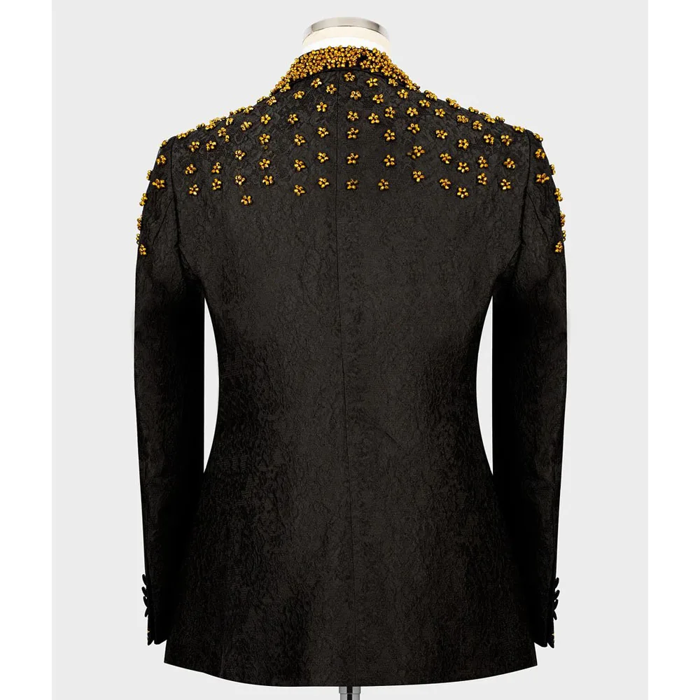 Sparkly Crystals Beaded Suits Men Formal Man Party Single Breasted Jacket Pants 2 Pieces Set Groom Tuxedo Male Fashion Clothing