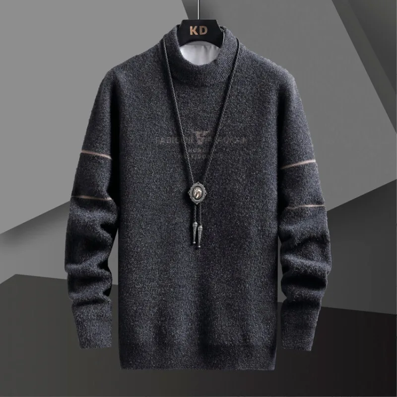 

2023 Autumn and Winter New Men's Fashion Casual Pullover Knit Sweater Solid Color Printing Hundred Head Pullover Sweater