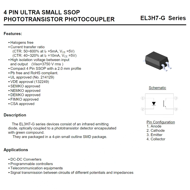 20PCS EL3H7(B)(TA)-VG SOP4 EL3H7 EL3H7(B) DC-DC Converters Programmable controllers Phototransistor photocoupler
