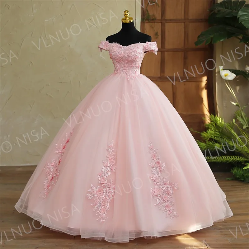 Vestido de fiesta de quinceañera rosa sin mangas, Vestido de baile de flores dulces, Vestido de graduación de encaje de lujo, Vestido personalizado, nuevo