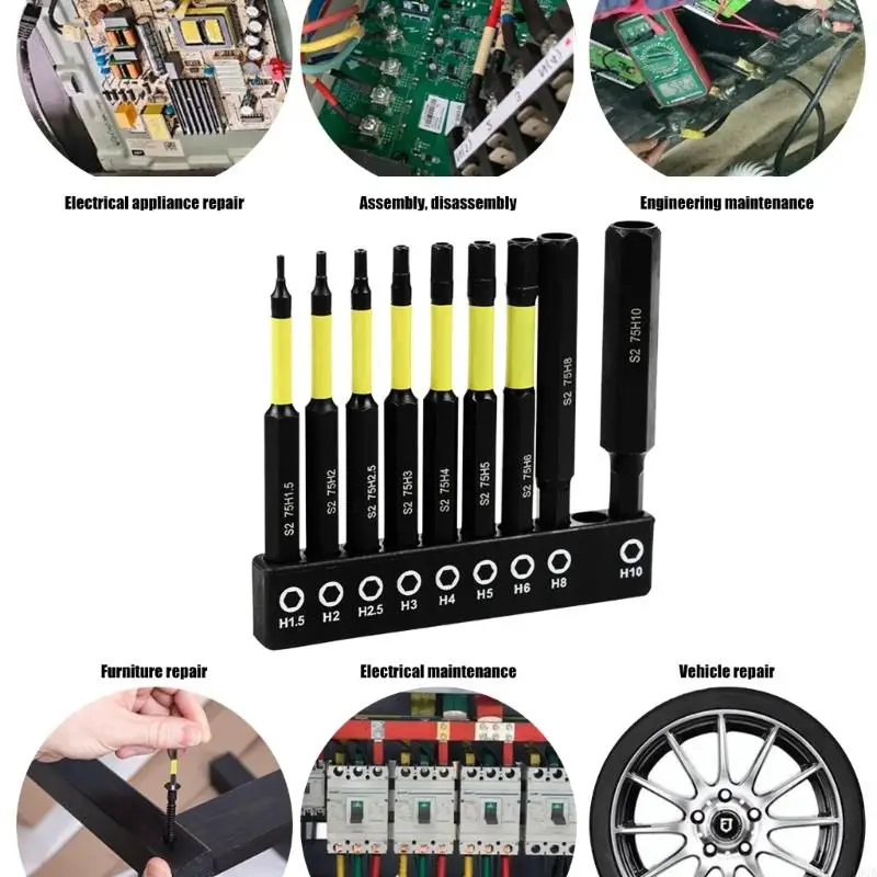 9pcs Head Allen Wring Bohrbit 1/4 Shank Screwdriver Bit