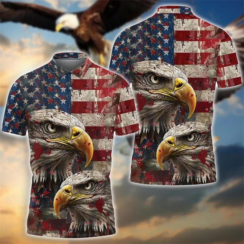 

American Flag 3D Printed 3D Printed Fashion US Eagle Short Sleeve America Polo Shirts For Men Clothes USA Animal Male Tee Tops