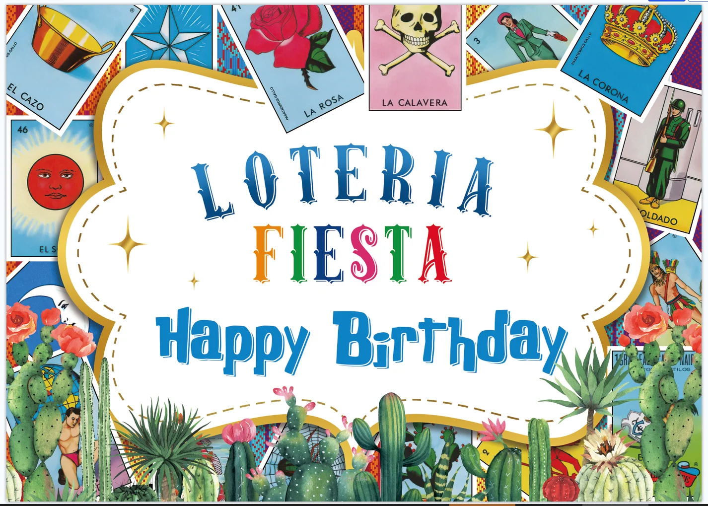 7x5FT Mexican Loteria Fiesta Happy Birthday Lotería Outdoor Weatherproof Custom Photo Backdrop Background Polyester Polycotton