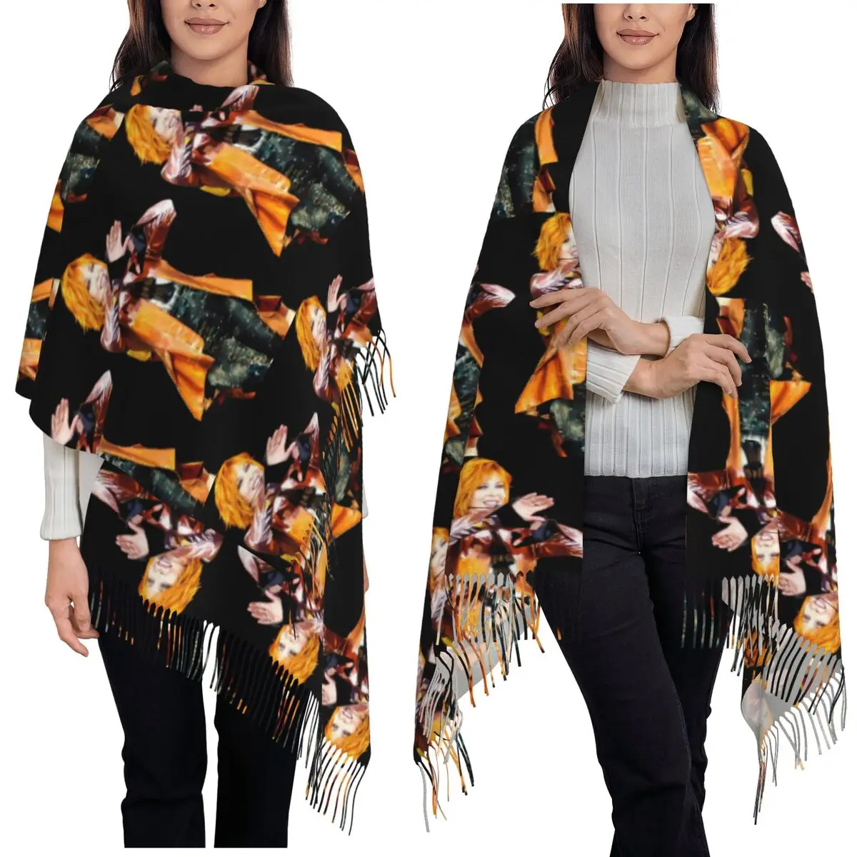 

Mylene Farmer Jeanne Gautier, модный шарф для певицы, шарфы с кисточками для женщин, теплые шали и накидки, большая осенне-зимняя шаль