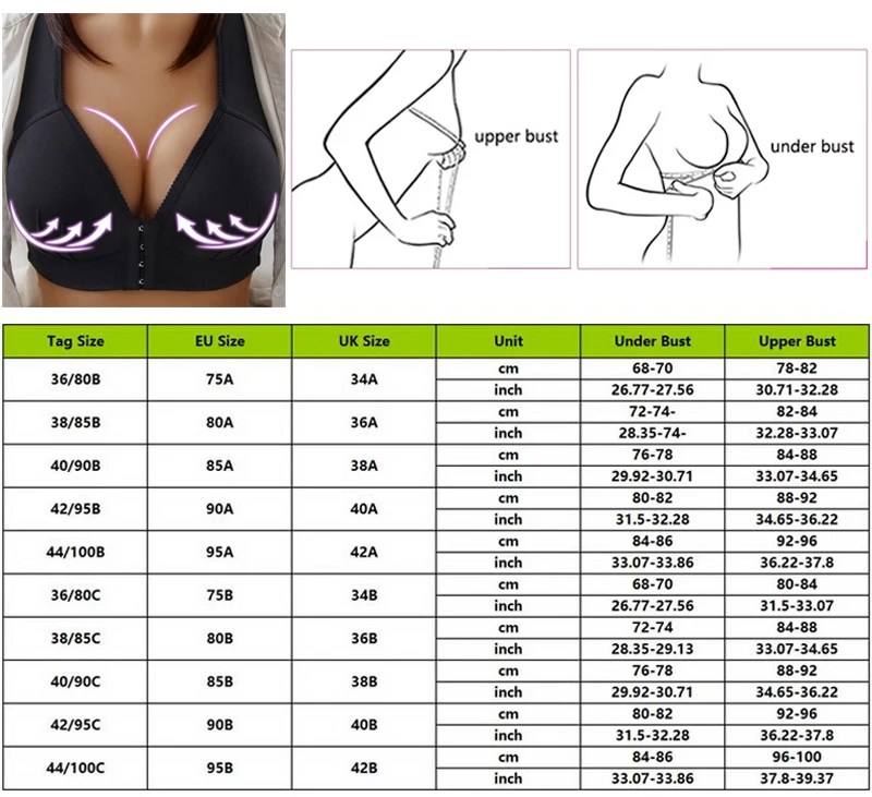 Damen-BH ohne Bügel, Frontverschluss, einfarbig, volle Abdeckung, feste Cups, Push-up-BH, stützender BH, stoßfeste Unterwäsche – Detail 1