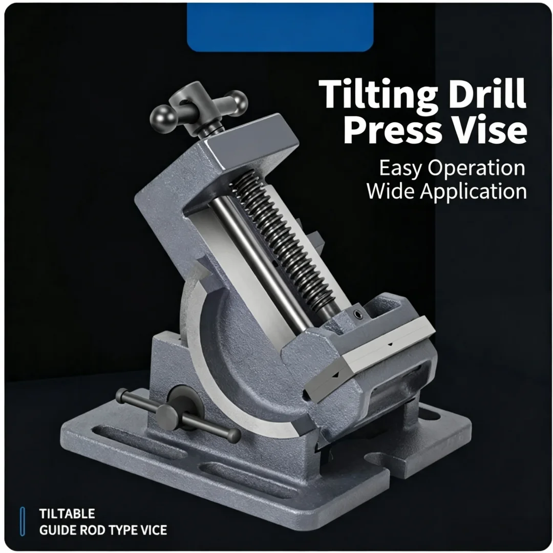 Adjustable Tilting Guide Rod Angle Flat Nose Bench Vise 90 Degree Inclined Work Clamp for Drilling Machine Table Drill 3 Inch 4