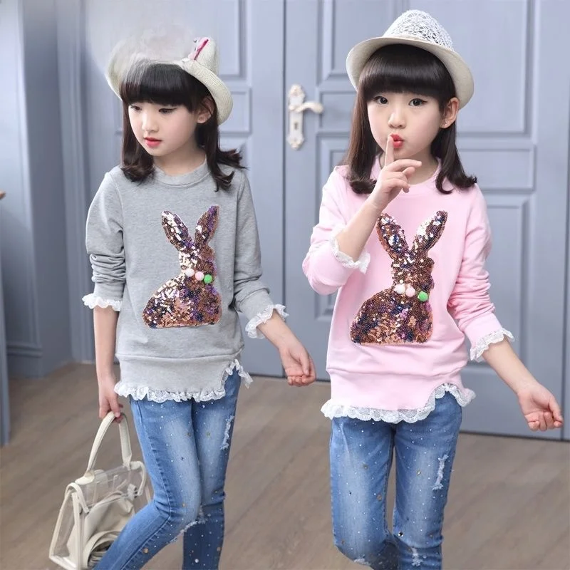 

Girls Long Sve T-irt round Ne Base Layer irt Autumn Faionable Korean Sle mid Large Children's Cotton Tees