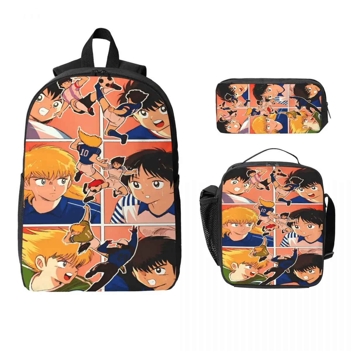3 قطعة الكابتن تسوباسا يطبع الحقائب المدرسية مجموعة للأطفال أكياس القلم مجموعات الظهر مع صندوق الغداء لطلاب المدارس الابتدائية حقيبة الظهر #1