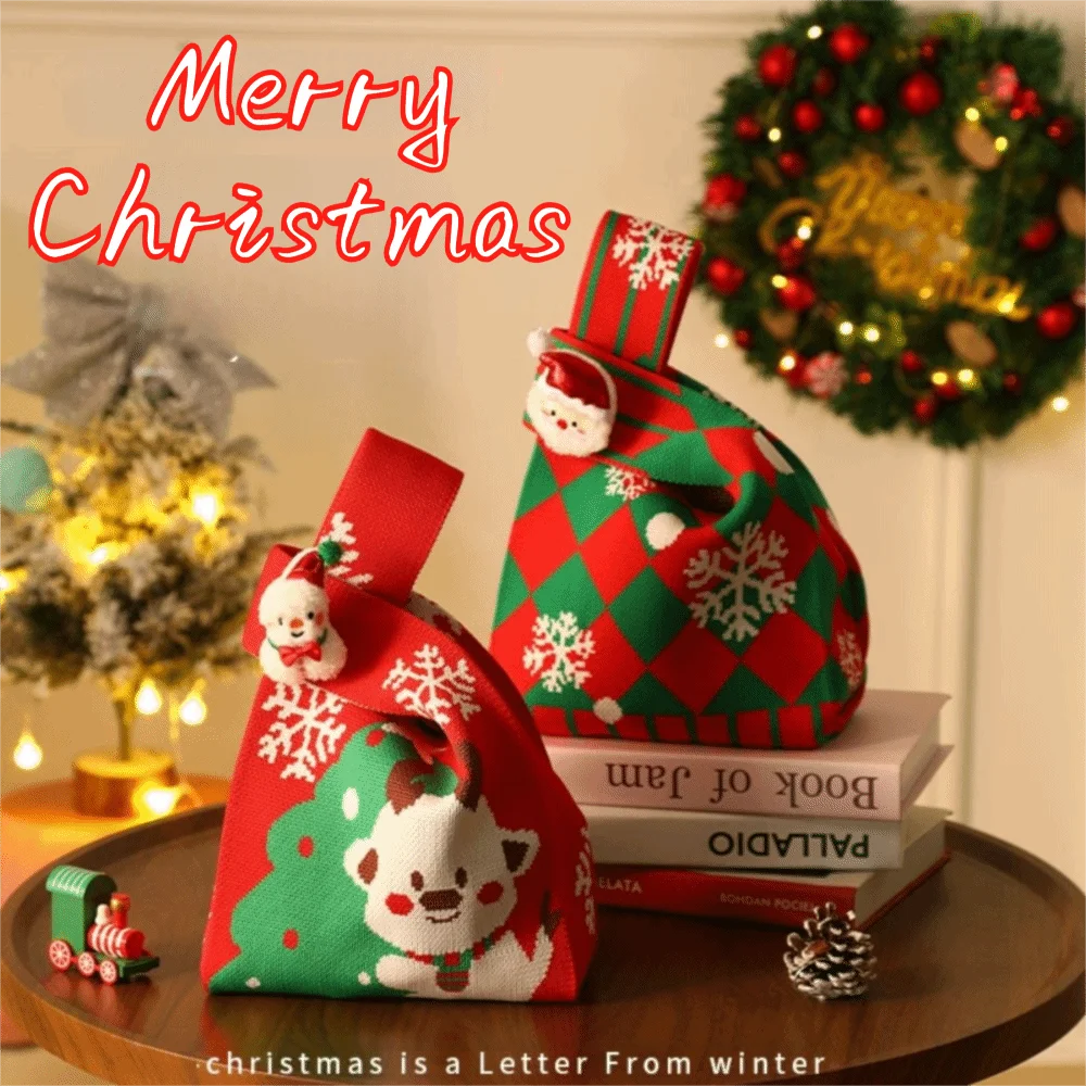 

Портативная Рождественская вязаная сумка Санта-Клауса Снеговика Рождественская елка Многоразовая женская сумка-тоут