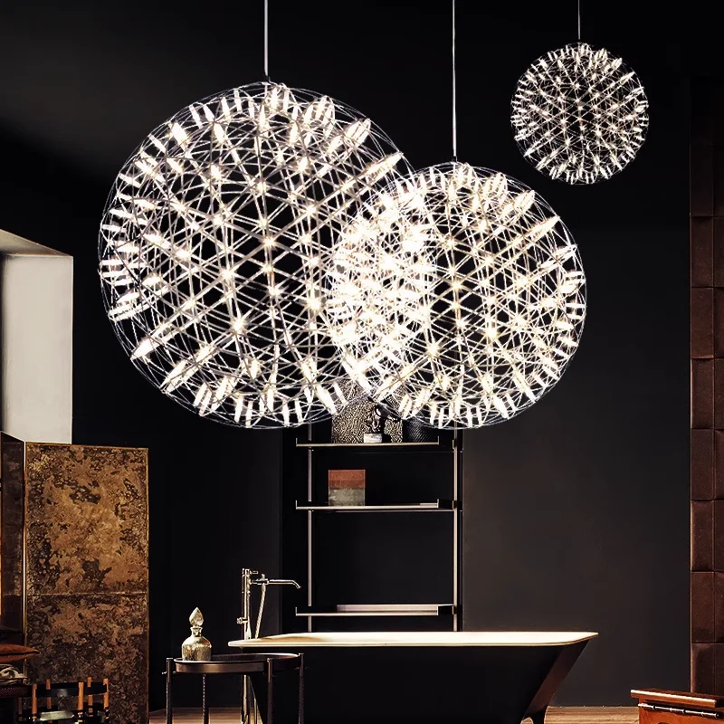 

Modern Brief Loft Silver Spark Ball Pendant Light Fixture Firework Ball Stainless Steel Pendant Lamp Home Dandelion Chandelier