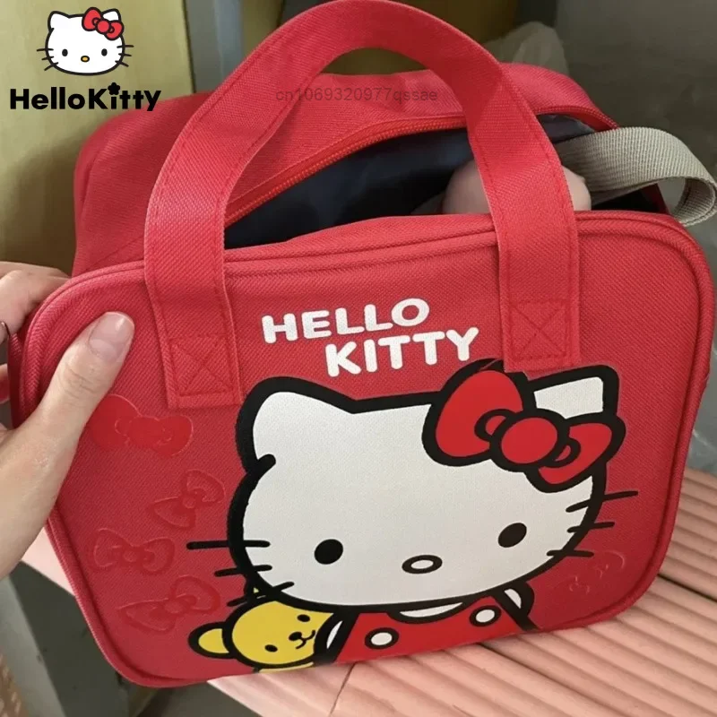 

Сумка для обеда Hello Kitty, милая мультяшная вместительная косметика, женская модная сумка для хранения косметики, водонепроницаемая сумка на молнии