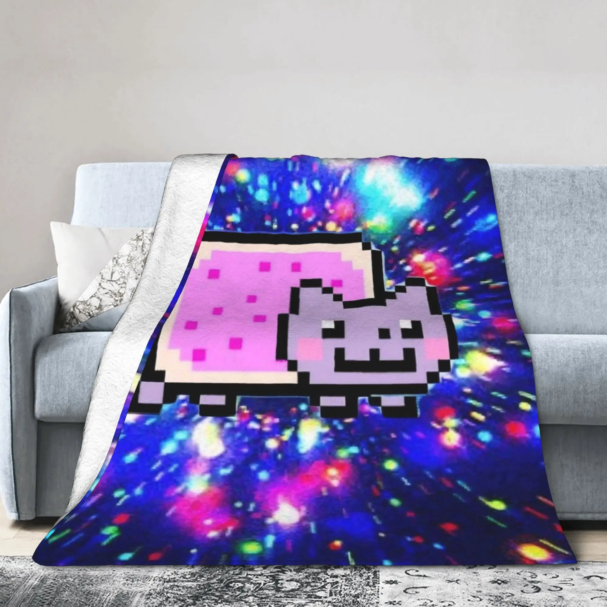 Nyan-Cats Rainbow Funny Game Coral Fleece Plush Throw Blankets Internet Meme Bedspread Knitted Blanket Ultra-Soft Multifunction