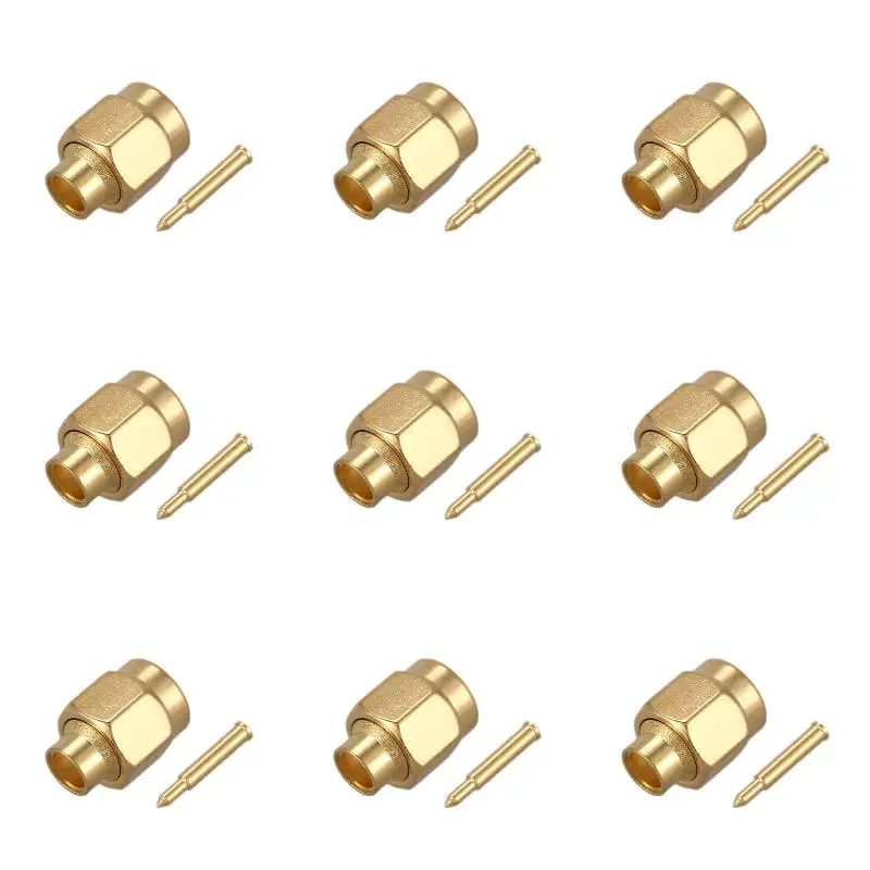 9Pack X(10x SMA male plug solder RF Coax connector for semi-rigid RG402 0.141 inch cable Gold)