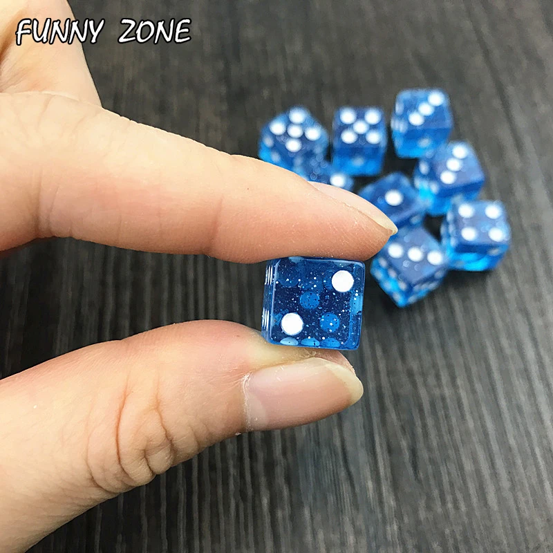 Funny mini 10pcs/set high quality 12mm dice d6 standard dots gambling accessories small novelty Blue Glitter powder effect