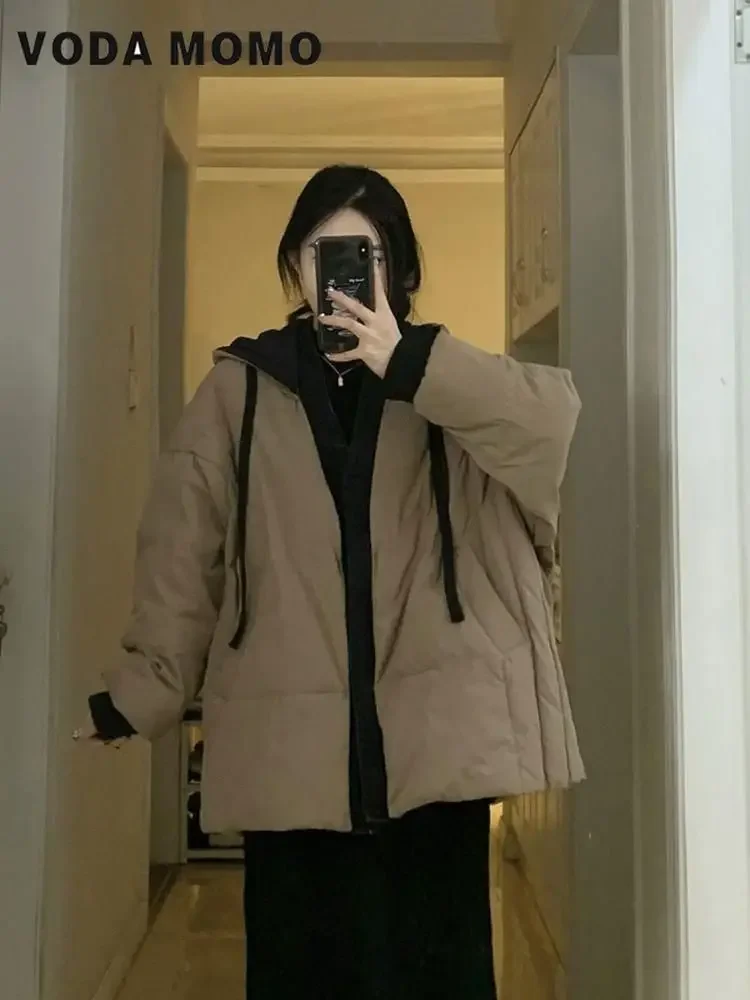 

2024 Winter Basic Daily New Solid Color Cotton Coat Women's American Retro Hooded Loose Versatile Feel Thicken Warm Cotton Coat