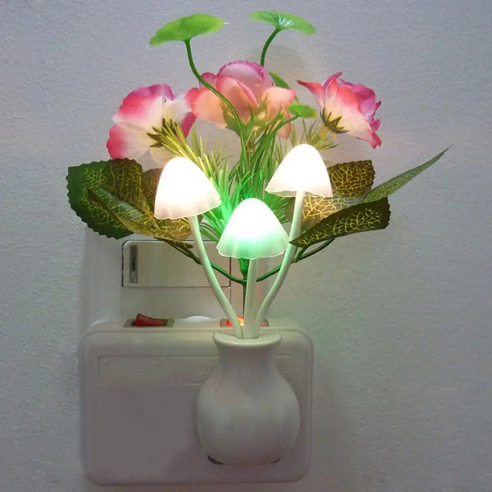 Handmade Valentines Day Gift LED Mushroom Night Lights Colorful Little Night Light Floral Lamp 3D Light For EU Plug