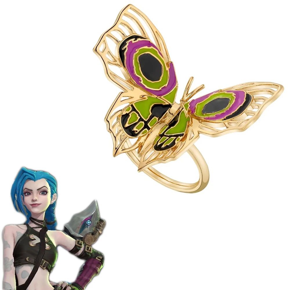 Anime Arcane Jinx Vi Cosplay Ring Unisex Butterfly Graffiti Adjustable Opening Rings Accessories Jewelry Gifts