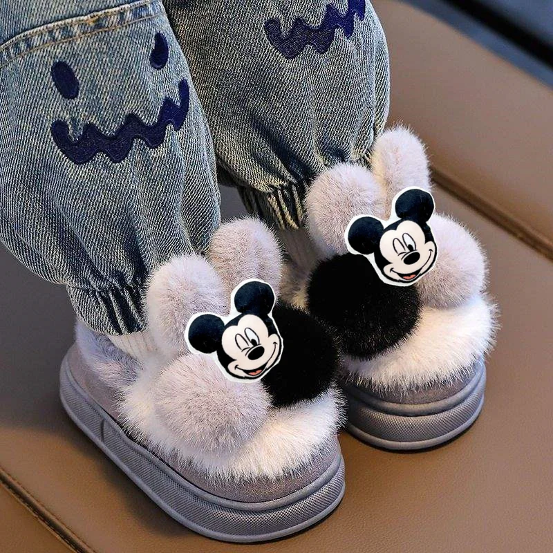 

Disney Mickey Mouse New Cotton Slippers Girl Autumn Home Fur Slippers Winter Warm Soft Sole Casual Shoes Baby Toddler Shoes