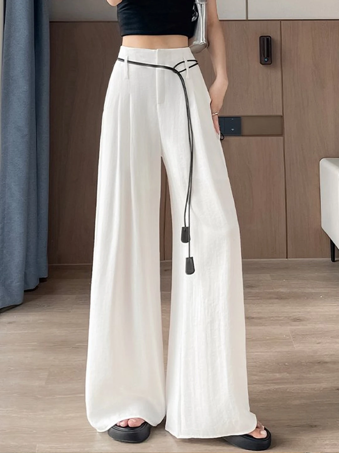 

High Waist Wide Leg Cotton Linen Pants Women's Summer Thin Style Casual Pants Korean Version Versatile Slimming High Waist