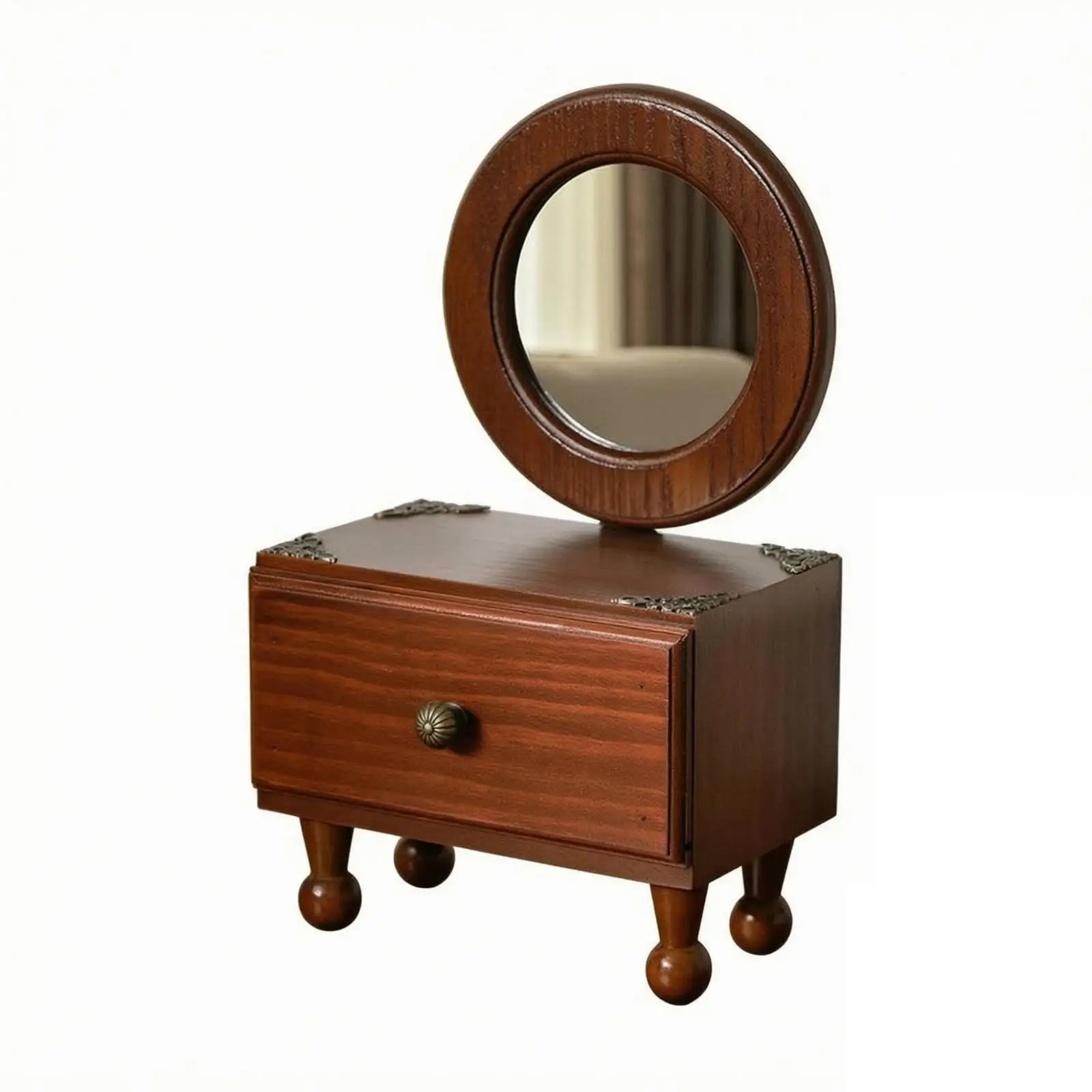 Wooden Cosmetic Organizer Mirror with Drawer for Jewelry Necklaces Earrings Vanity Tabletop Storage Box Display Stand