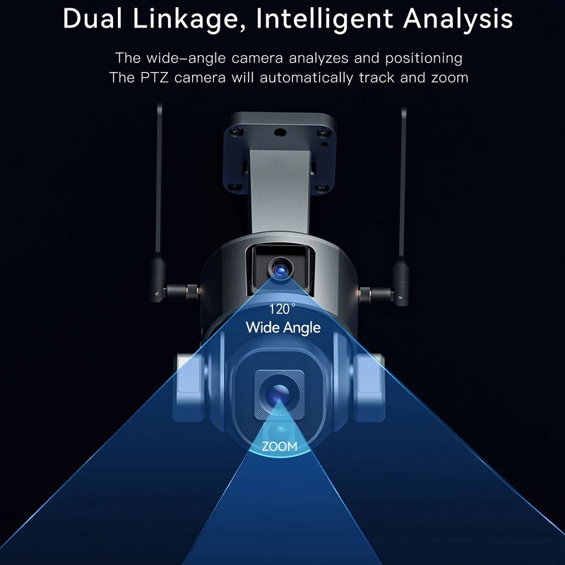 Imagem -05 - Câmera Solar sem Fio ao ar Livre Câmera Dupla Lente Solar Câmera de 360 Graus Grande Angular Zoom Óptico Cam com Pir Detecção Humana 4k