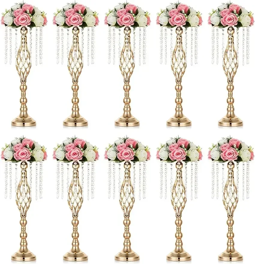 

Nuptio 10 Pcs Crystal Flower Stand Wedding Centerpieces for Tables, 21.7in/55cm Tall Elegant Metal Flower Arrangement