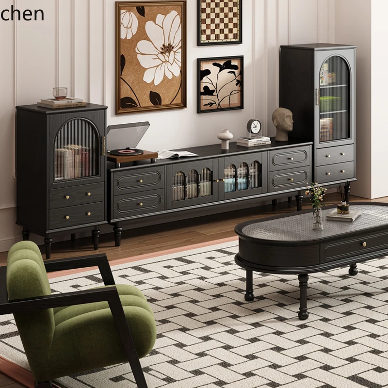 ZML Solid Wood TV Cabinet Living Room Small Apartment Storage Cabinet Integrated Floor-standing TV Stand