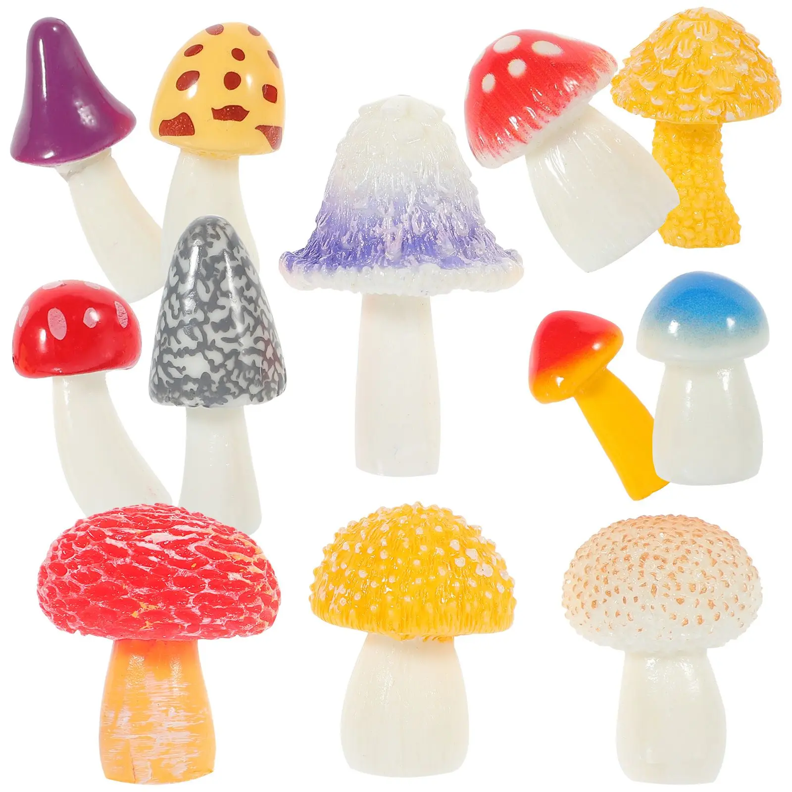 12 Pcs Mini Garden Decoration Mushroom Statue Micro Landscape Small Items for Shelf Ornament Resin Figurines Mushrooms