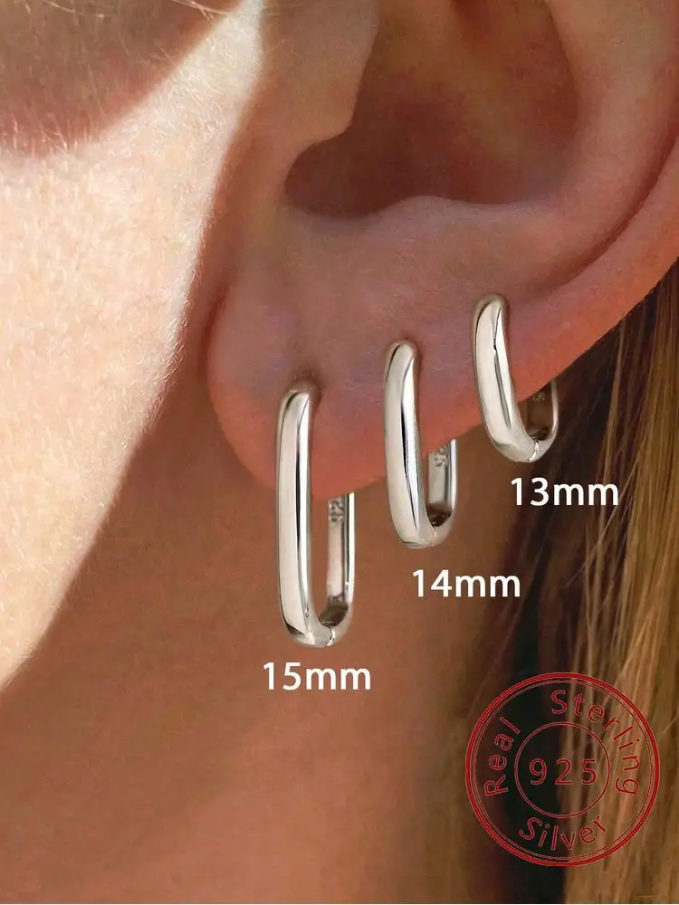 

925 Sterling Silver Simplicity Classic Smooth U-Shaped Zircon Earrings For Women Anniversary Party High Quality Fine Jewelry