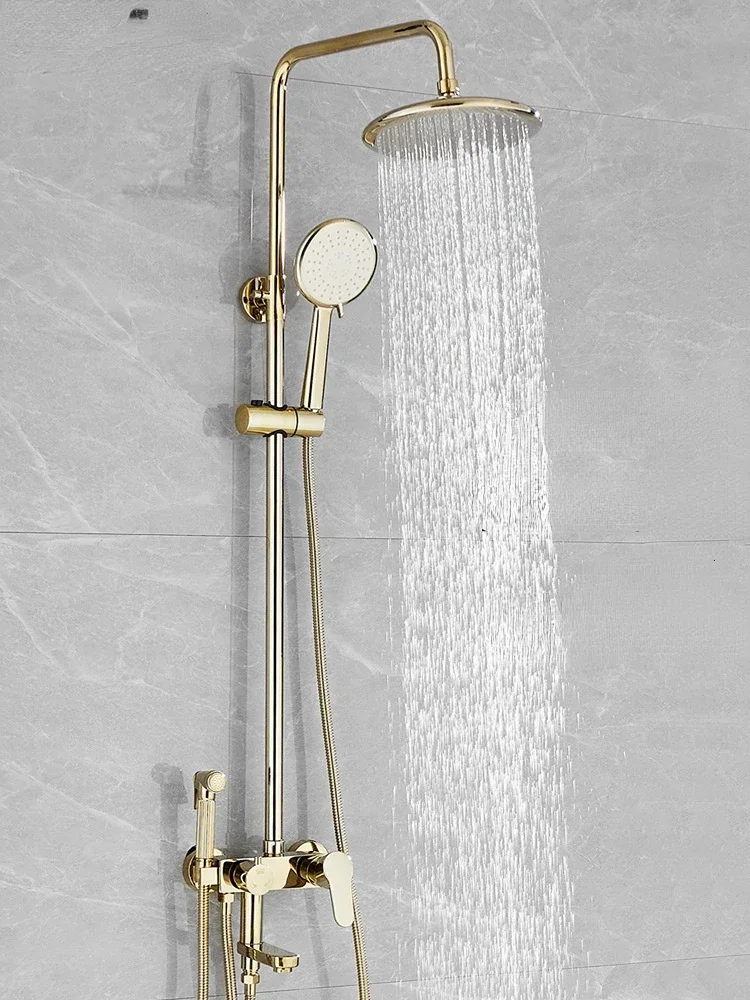 

Golden Shower Shower Set Household Full Copper Body European Bathroom Shower Constant Temperature Faucet Shower Set Exquisite