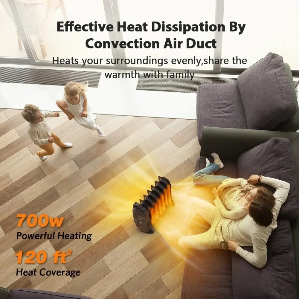 Portable Heater Adjustable Thermostat Oil Filled Radiator Heater 700W Mini Electric Heaters Automatic Power Off Heat Up 120 SqFt