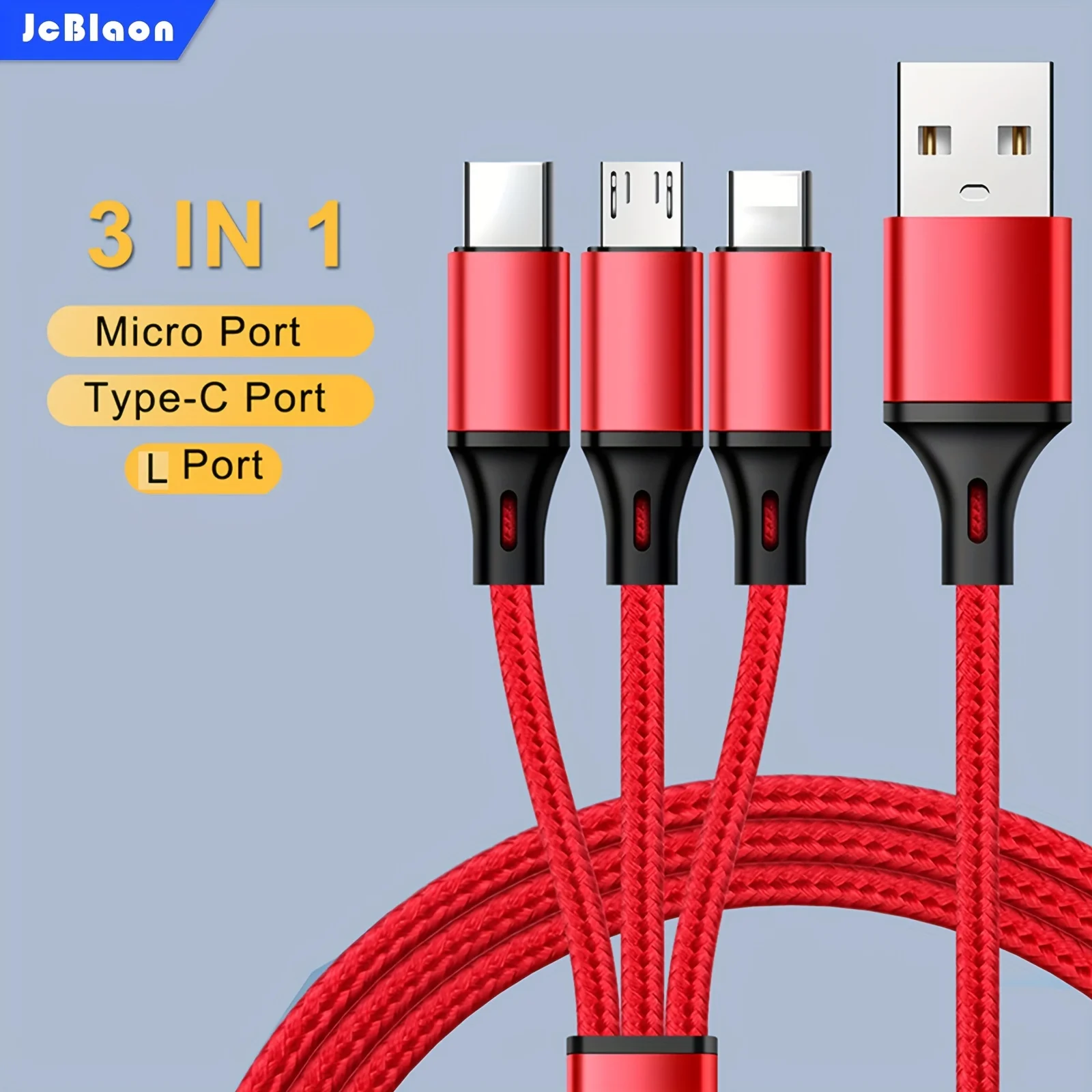 3 In 1 Fast Charger Cable, Multi Charging Cord USB Cable Adapter with For Apple Charging/Type C/Micro USB/Tablets...ect.