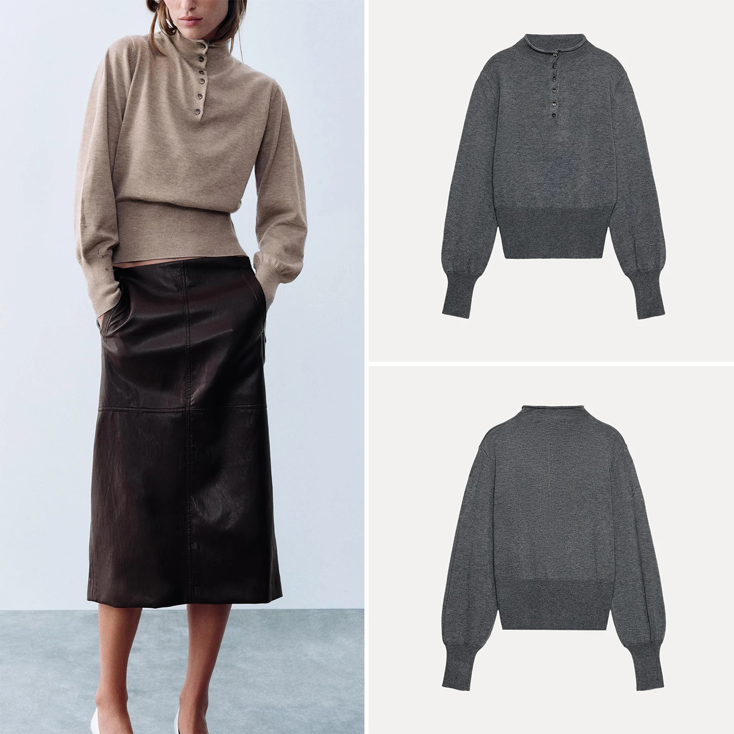 Women's Casual Style Long Sleeve Pure Color Knitted Sweater Autumn Fashion Match Button up Collar Knitwear Zadata 2026 New Ar...